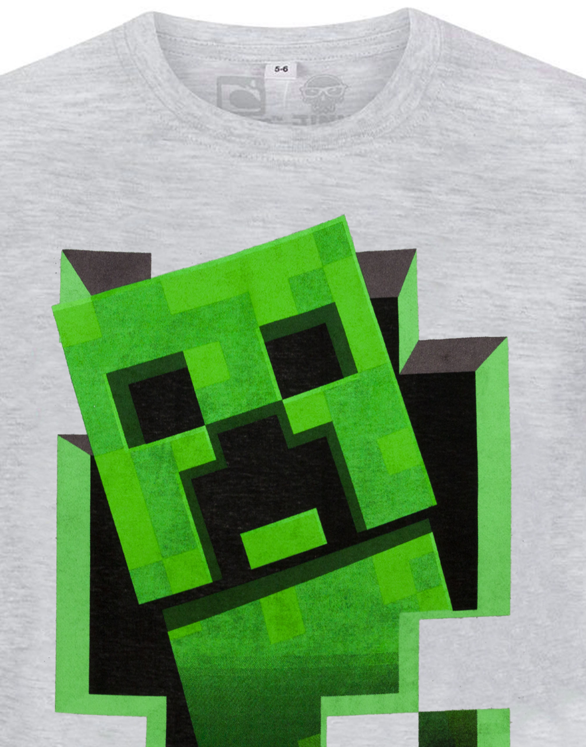 Minecraft T Shirt Green Creeper Boy's / Kids Grey Short Sleeve Mojang